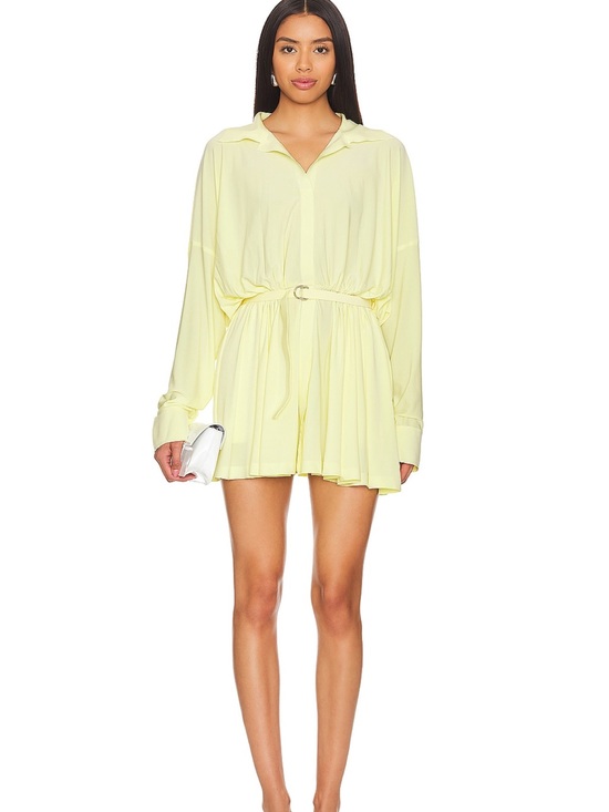Norma Kamali Dresses & Skirts - Revolve Norma Kamali Butter Yellow Long-Sleeve Belted Mini Dress